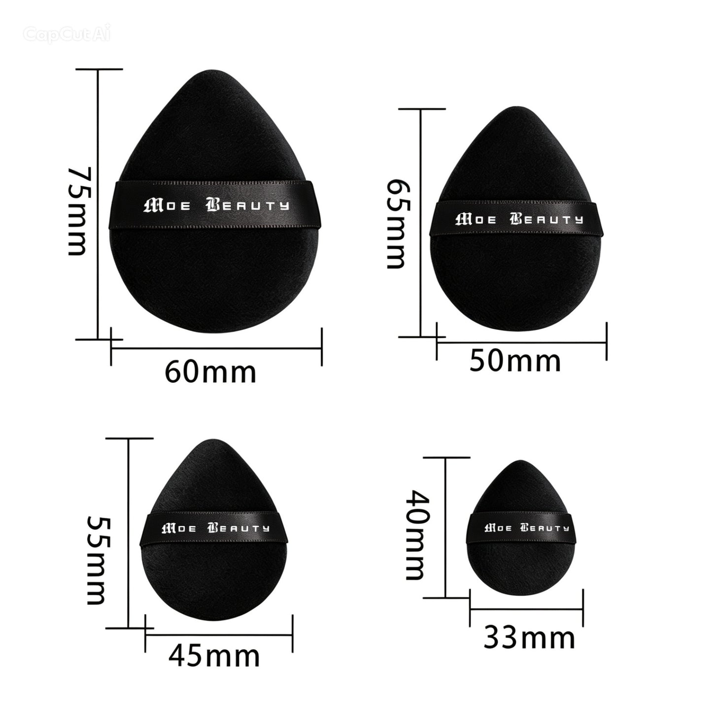 Velvet Drop shaped powder puff ( 4 in 1 set)