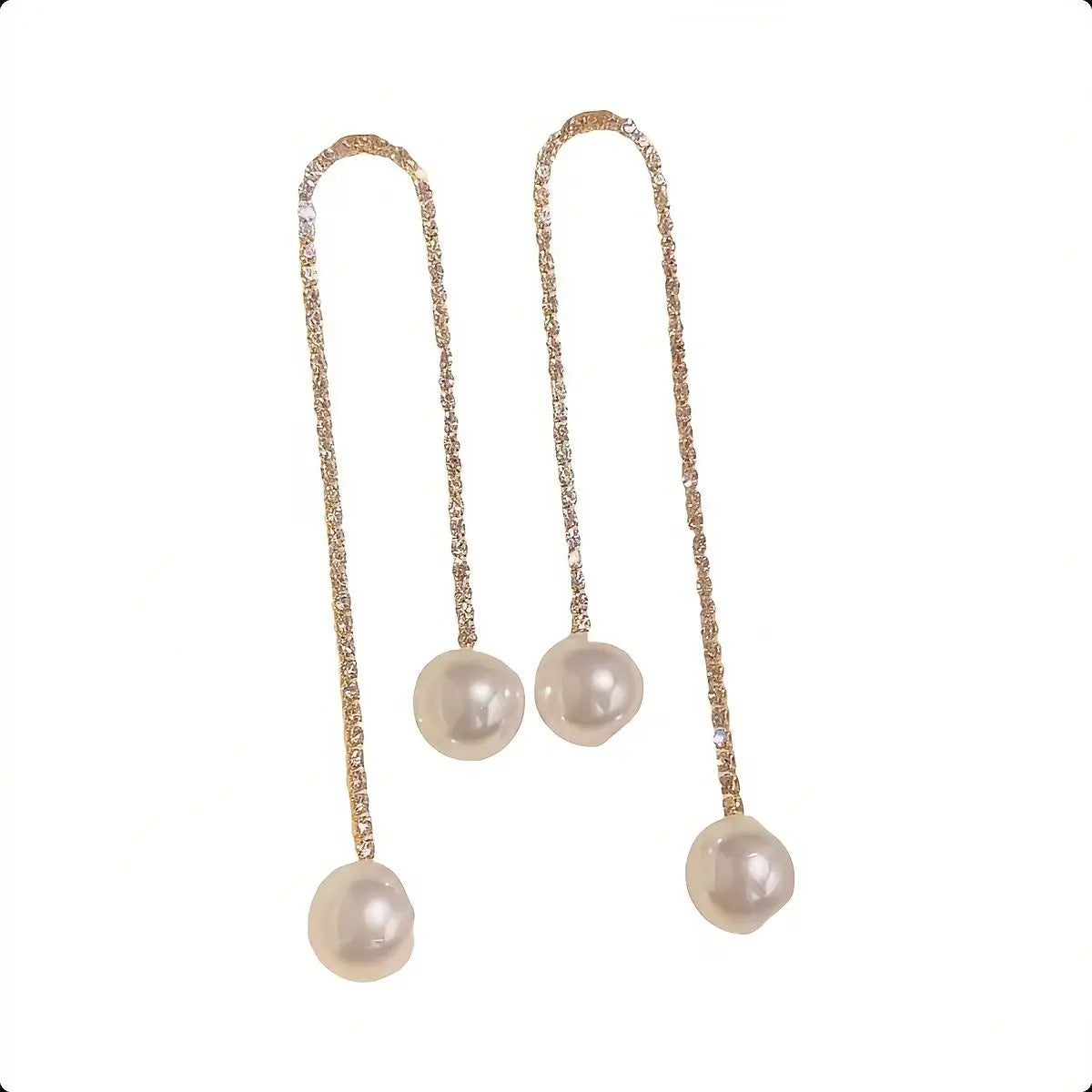 Glitter Cubic Zirconia CZ Tennis Chain Earrings Pearl Stud Dangle Tasser