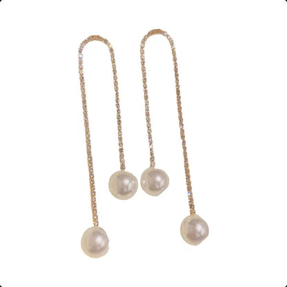 Glitter Cubic Zirconia CZ Tennis Chain Earrings Pearl Stud Dangle Tasser